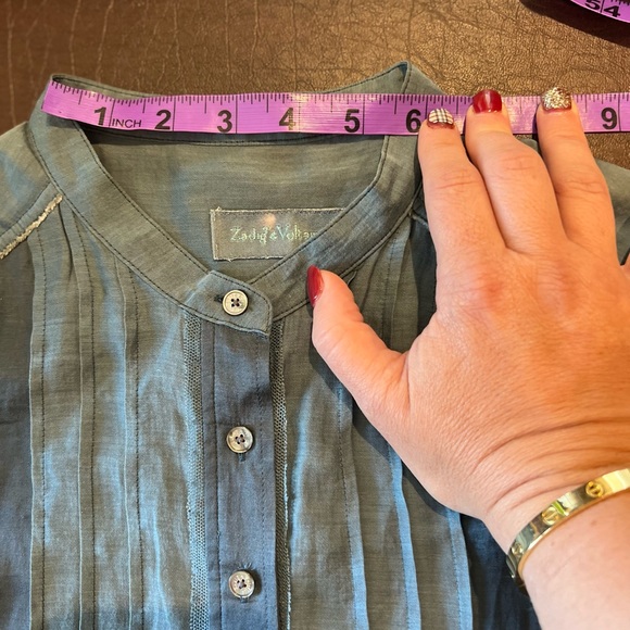 Zadig and Voltaire - Blue Pintucked Short Sleeve top - size M - Picture 10 of 11